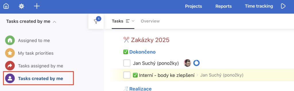 List of tasks I created to someone else on the Dashboard.