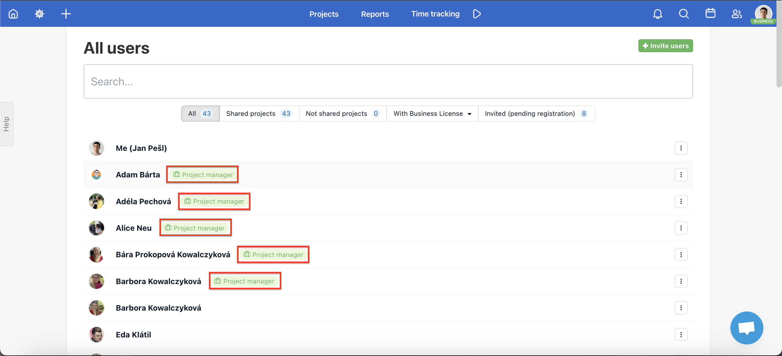 Check overview of Project managers in the All users.