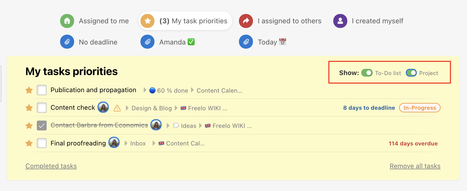 Add a To-Do list or Project detail for better orientation.