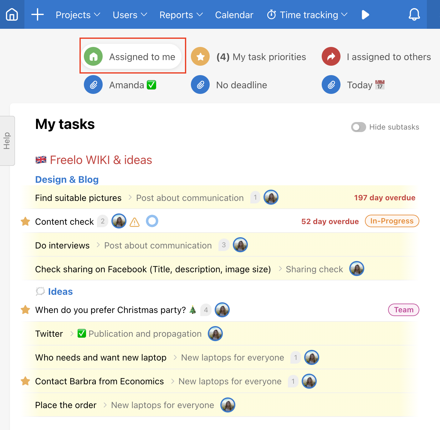 Default Dashboard view. Tasks assigned to me.