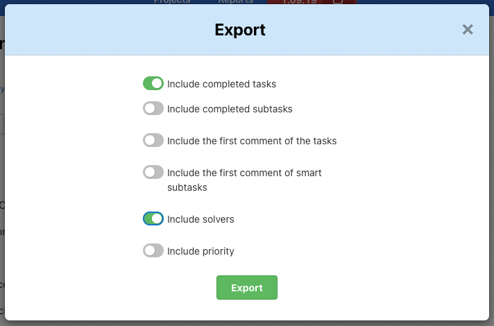 Choose what data will be exported here.
