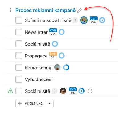 Ukázka, jak editovat To-Do list.