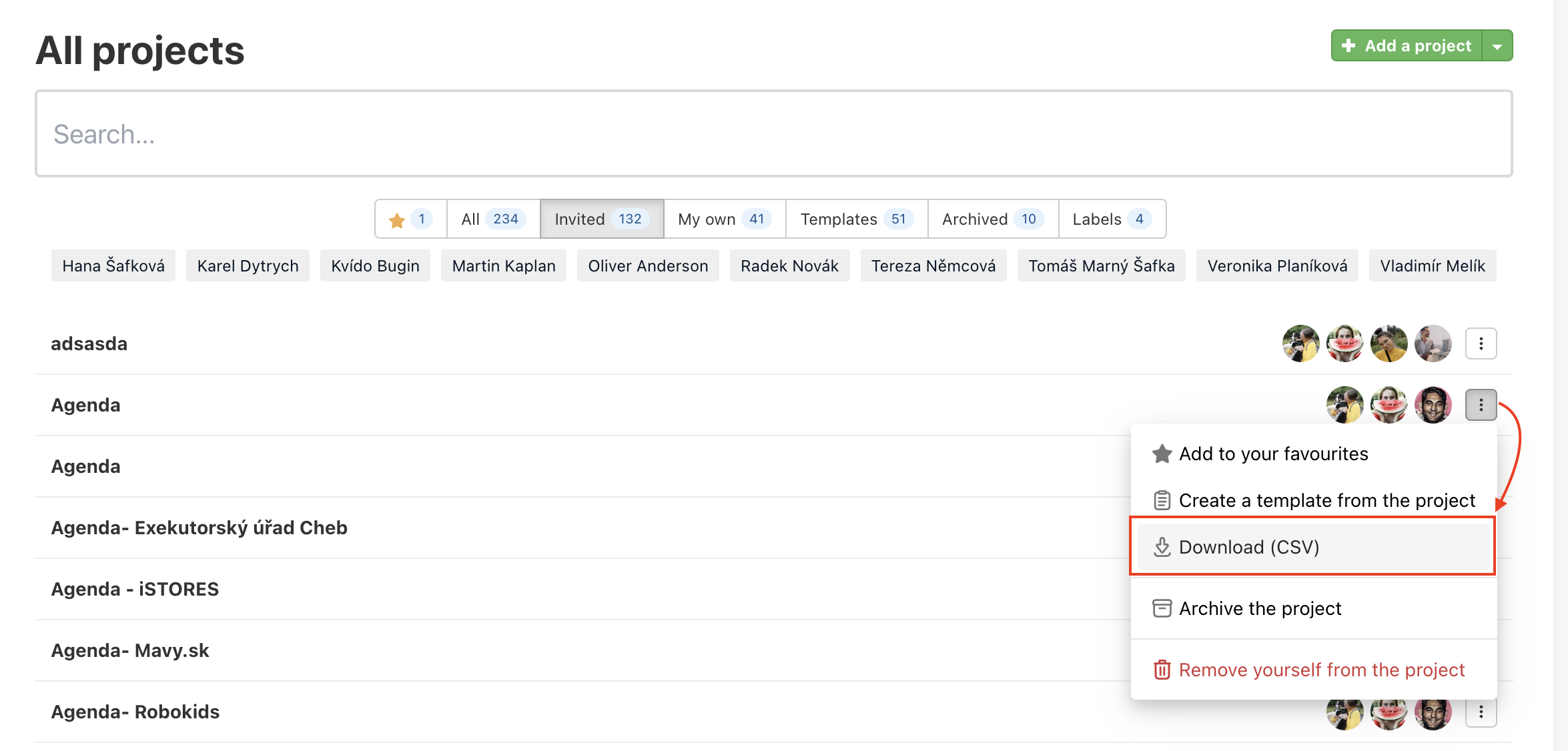 How to download the whole project in the CSV format.