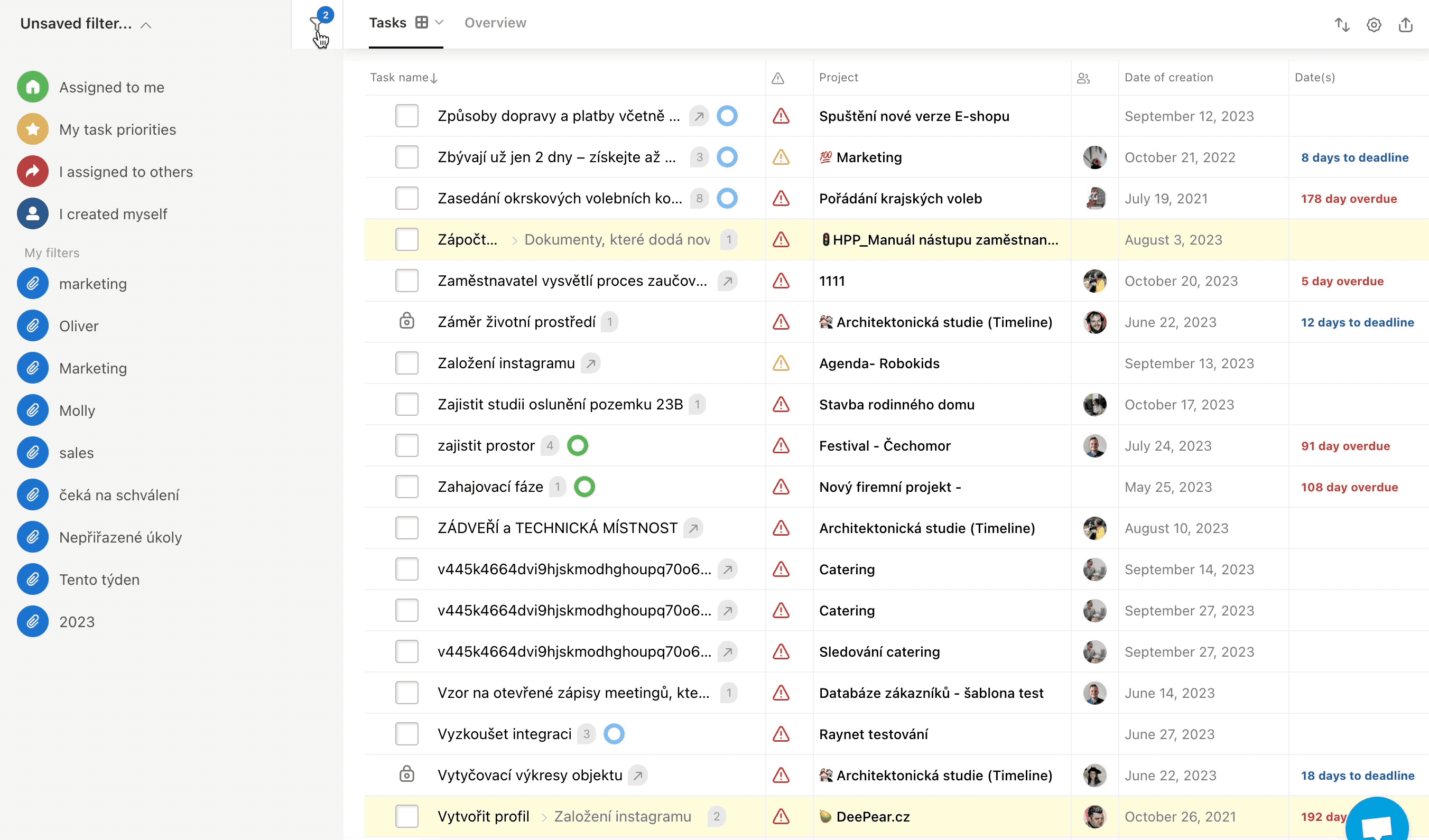 Animation how to filter tasks on Dashboard.