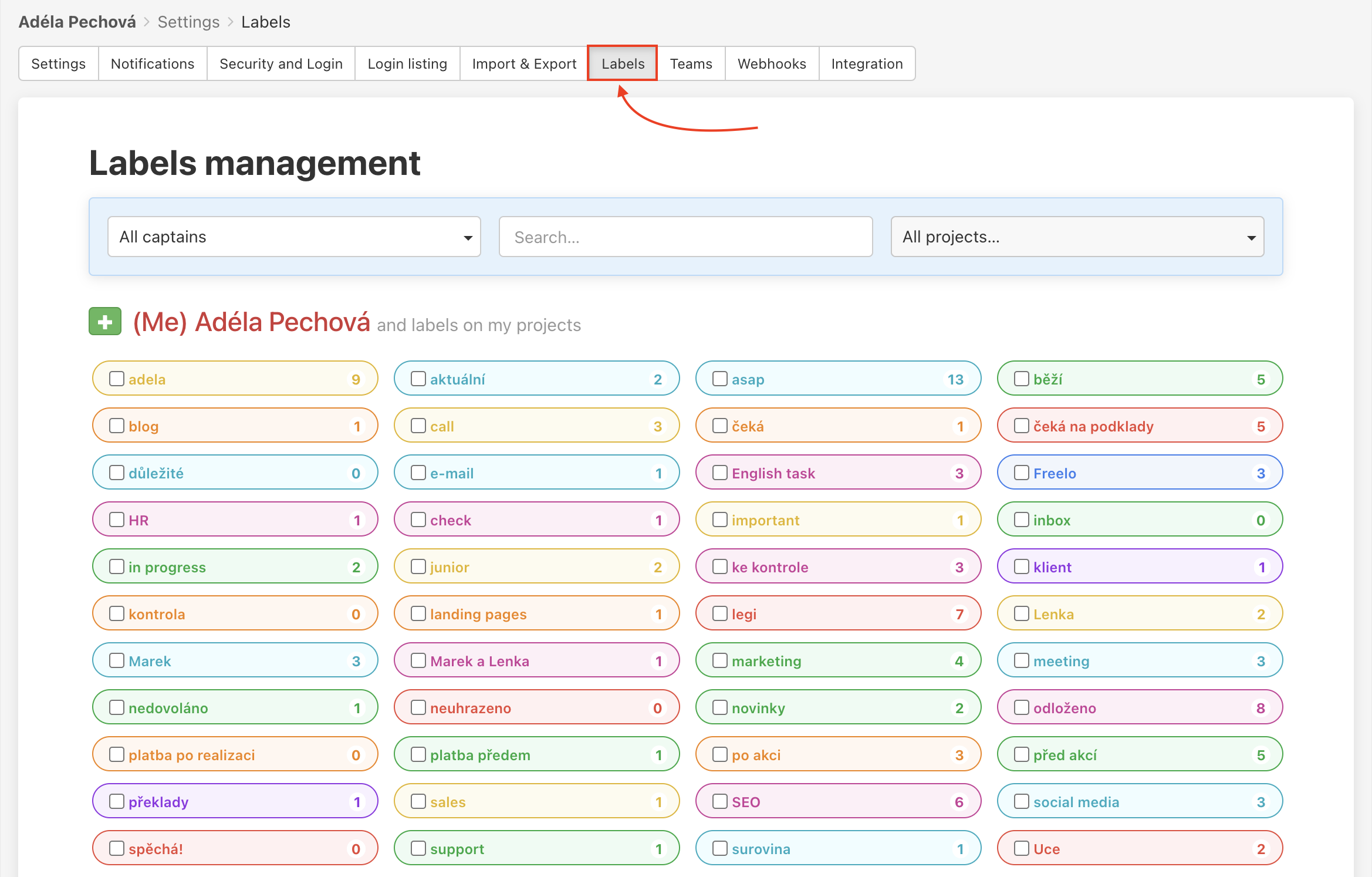 How to administrate labels in Freelo.