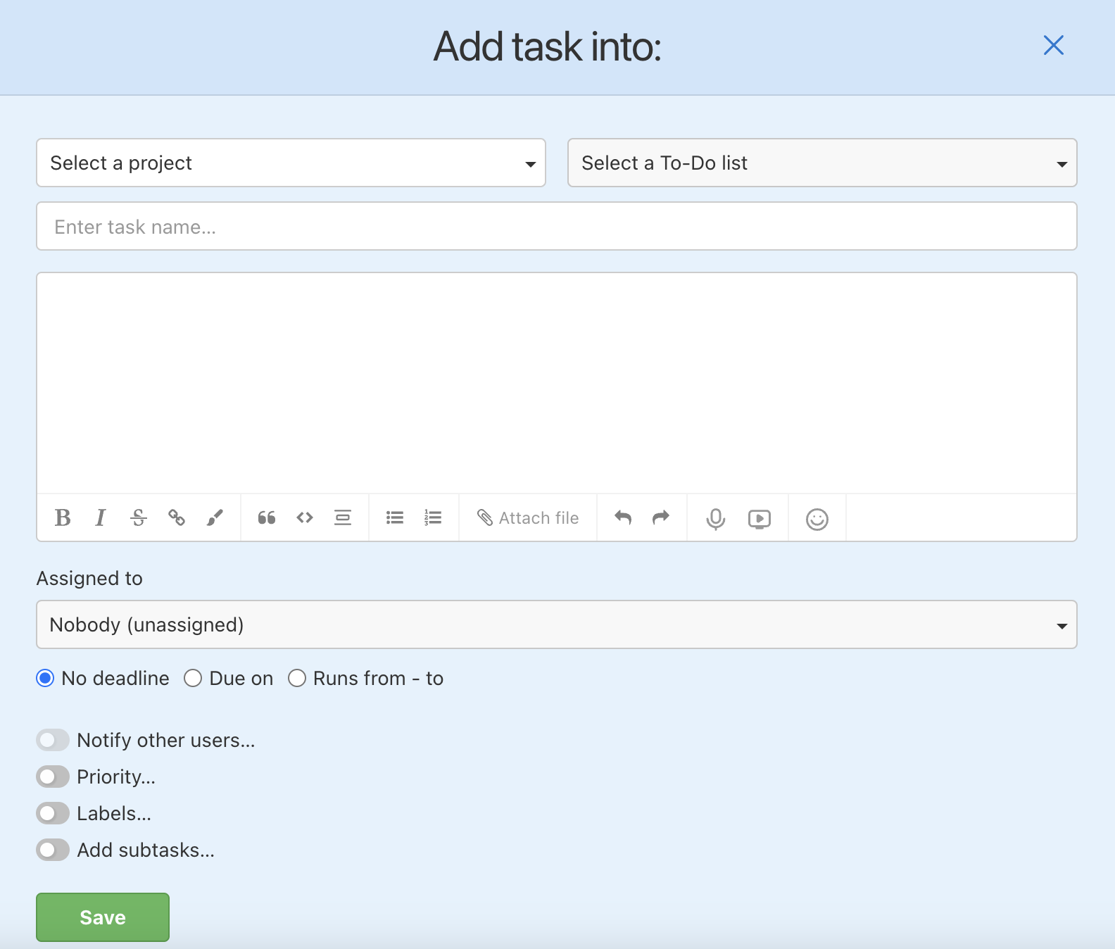 Example of how to create a new task.