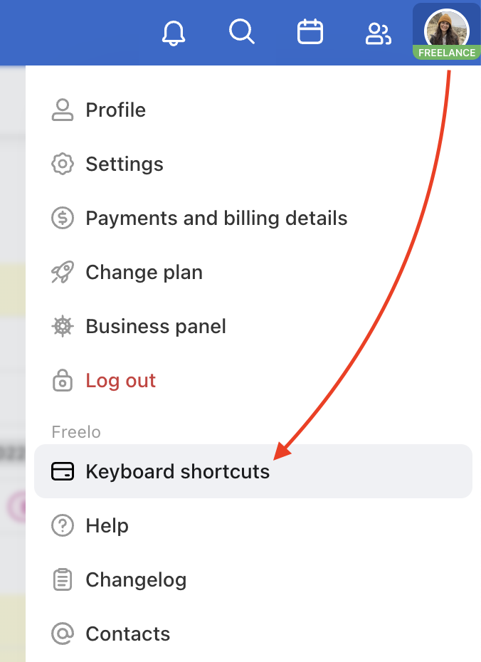 Overview of keyboard shortcuts in Freelo.