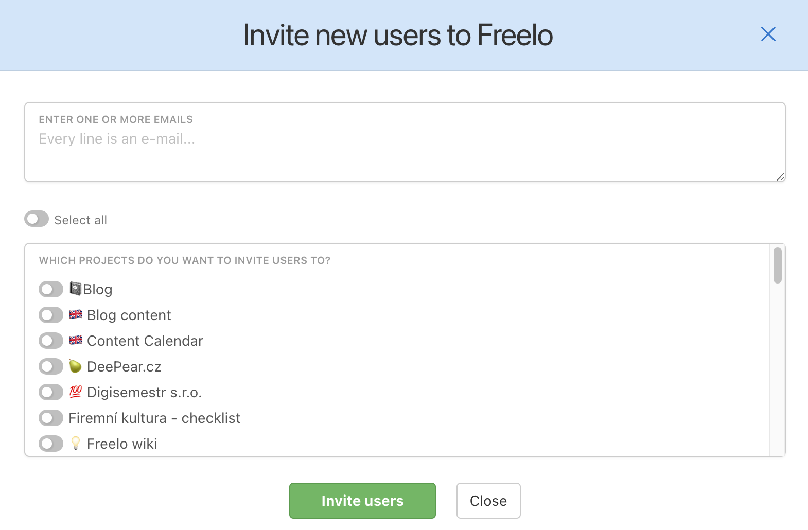 Example of how to invite new users.