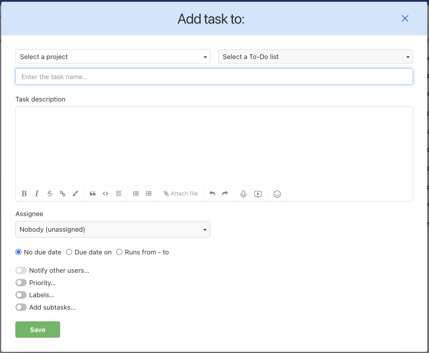 Example of how to create a new task.
