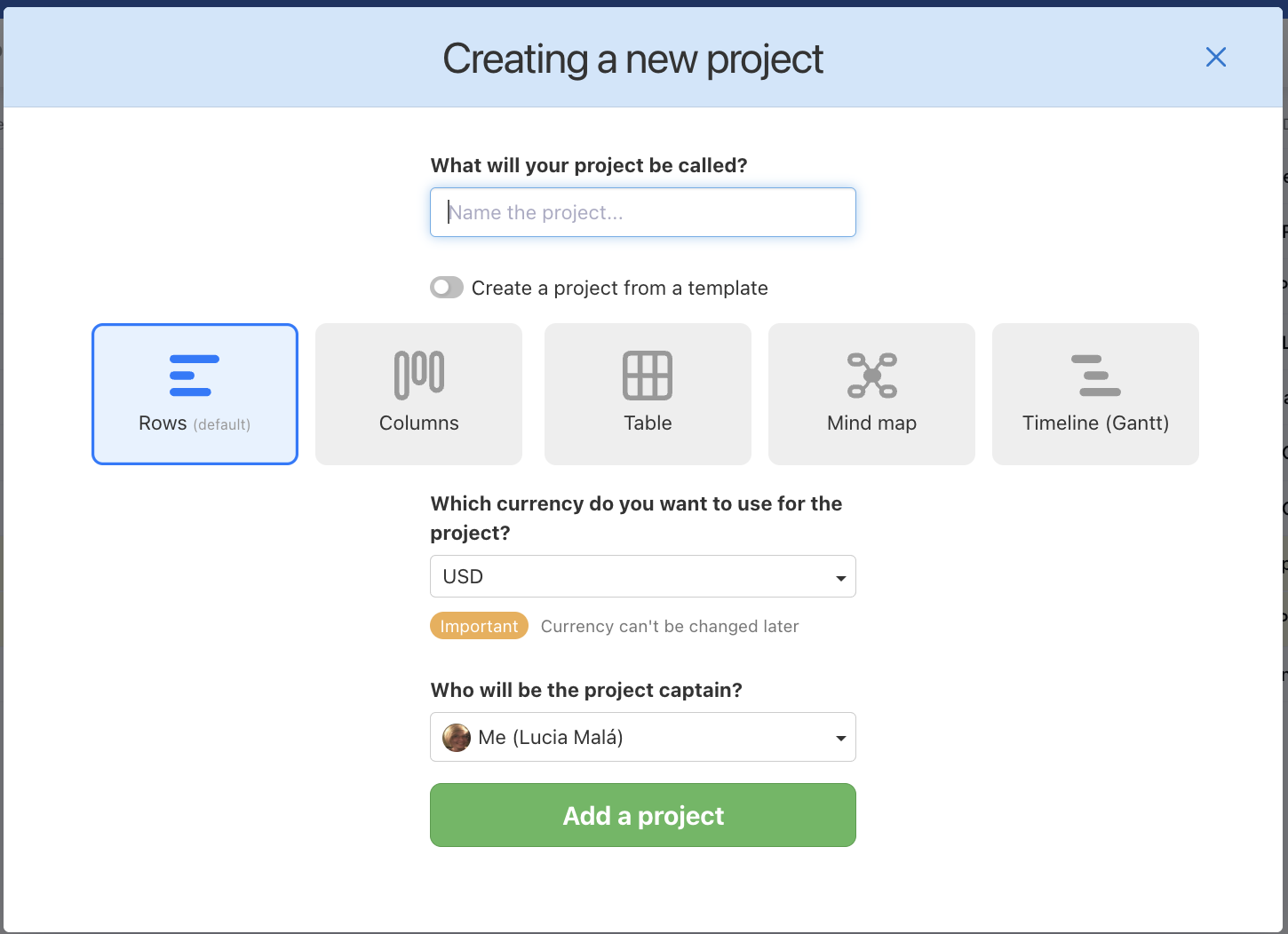 Example of how to create a new project.