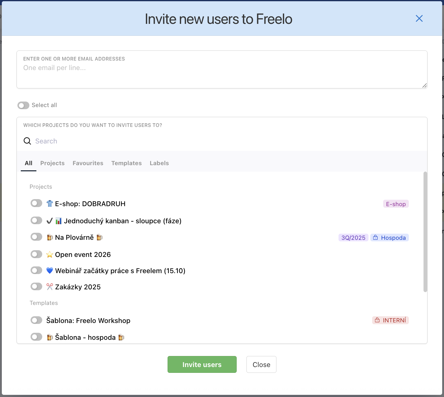 Example of how to invite new users.