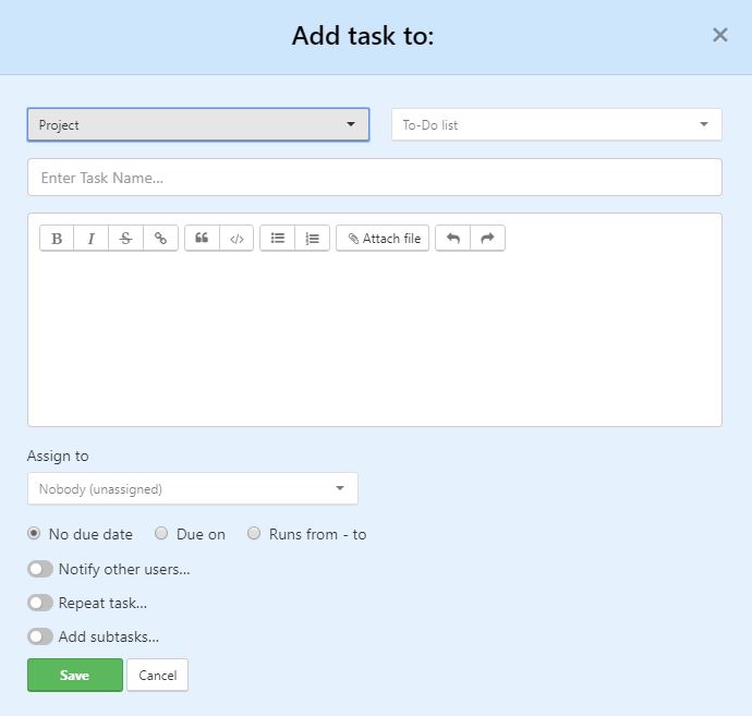 Example of how to create a new task. 