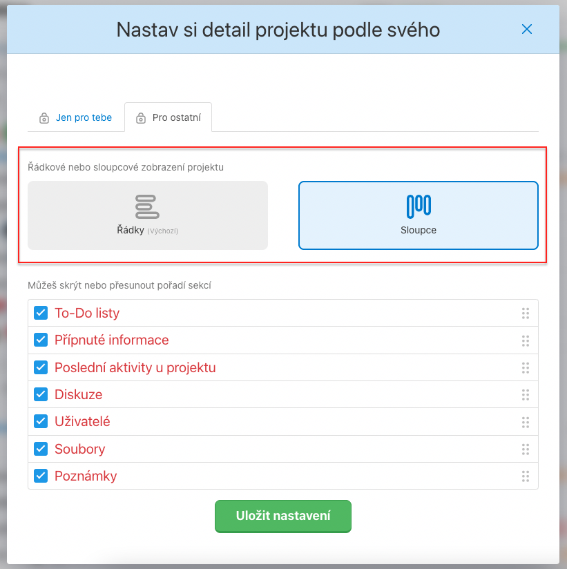 Uprav sobě nebo týmu zobrazení projektu jako sloupcové.