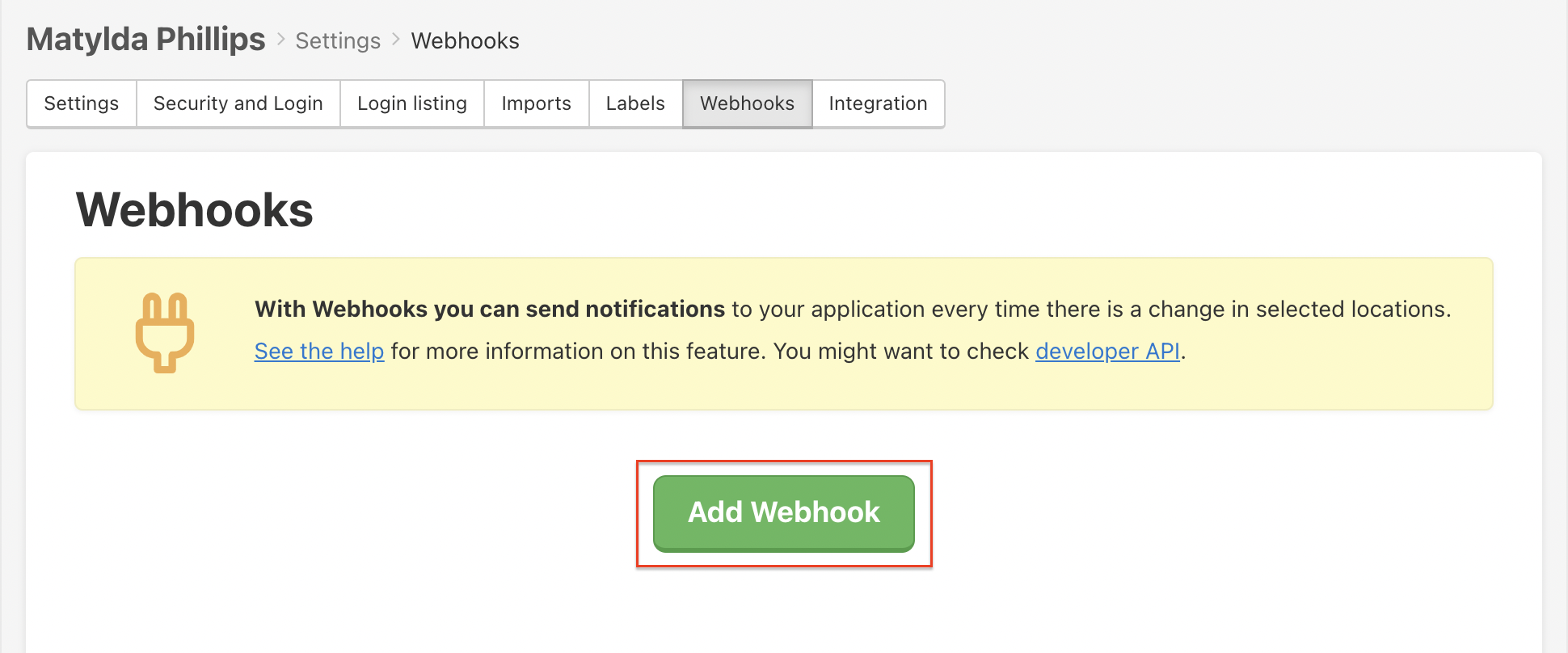 Example how to add a new webhook.