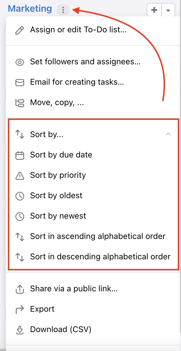 Options for sorting tasks in to-do lists