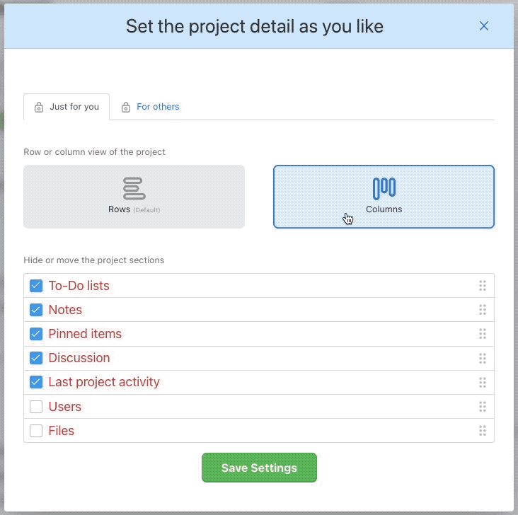 How to setup the project sections for other users.