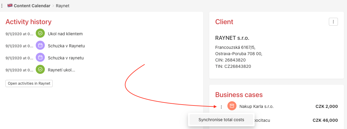 This is how you synchronise the total costs.