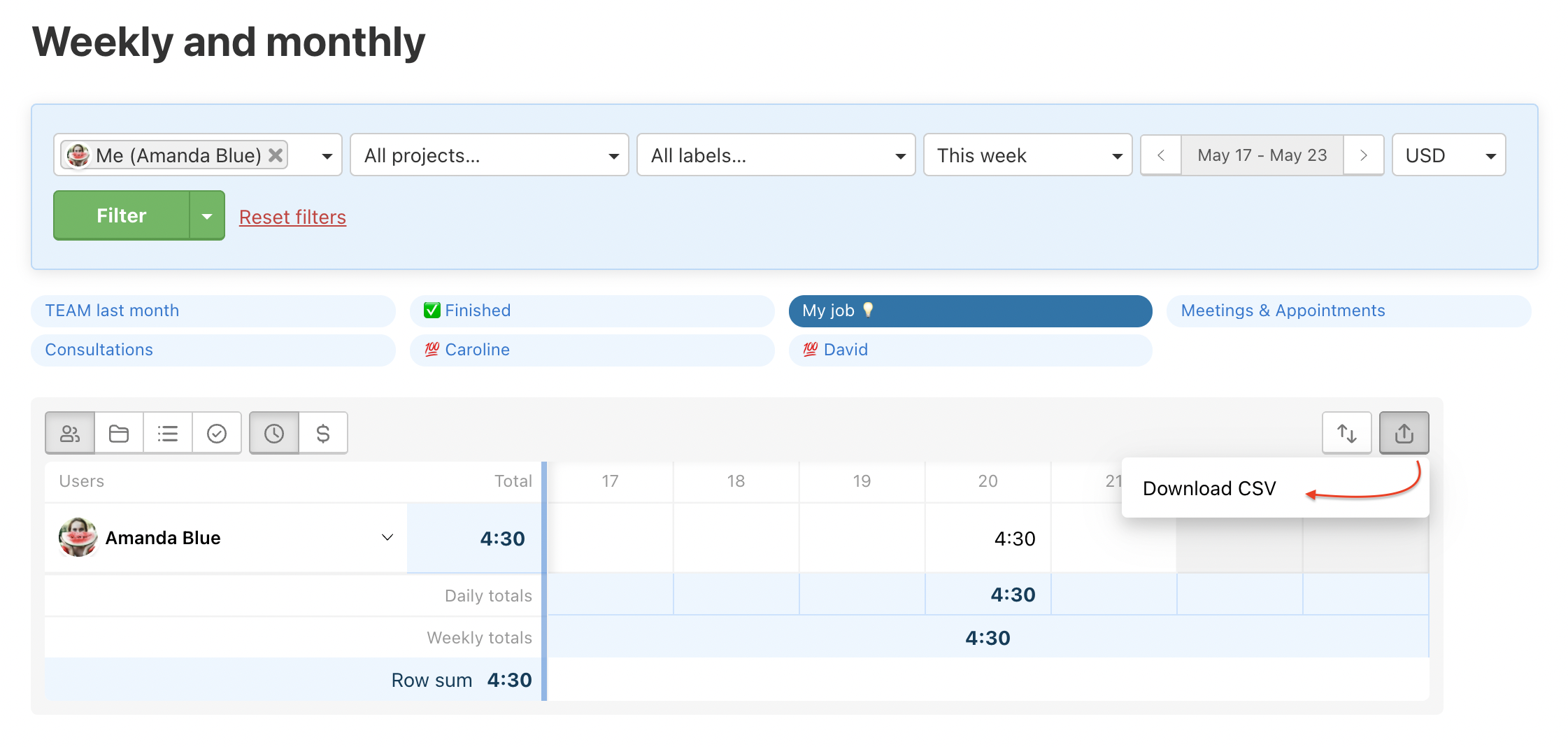 How to export the view to CSV file.