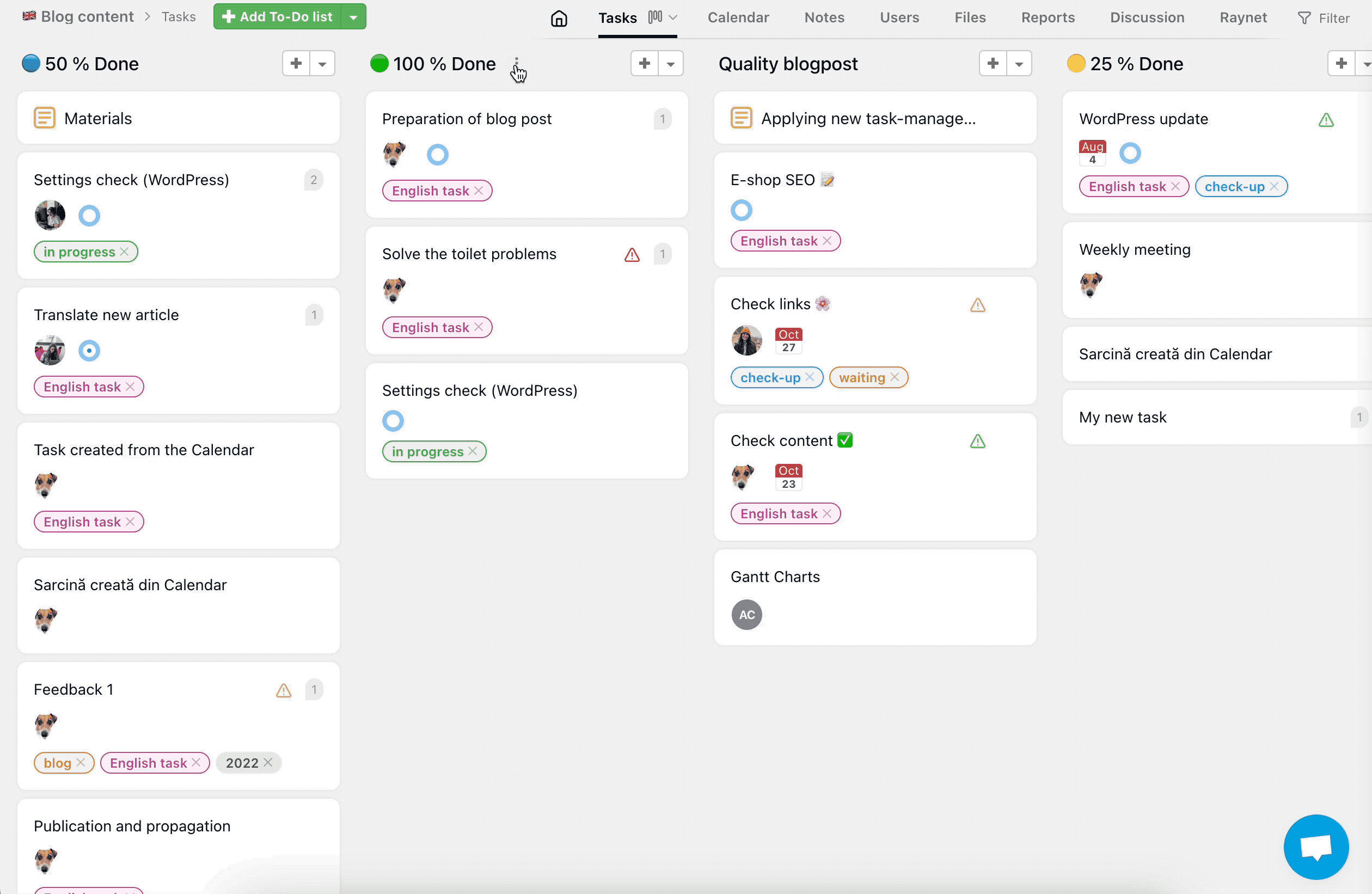 Keep an eye on the current task status with kanban.