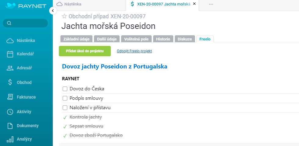 Ukázka propojeného Freela v Raynetu.