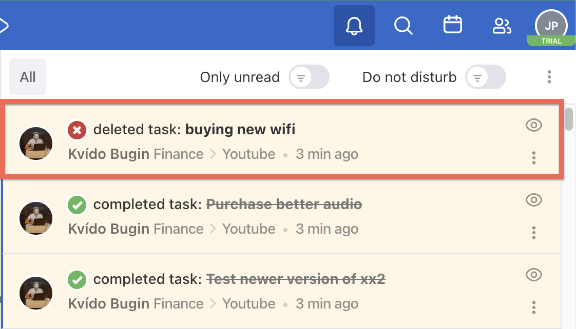 Notification about deleted task.