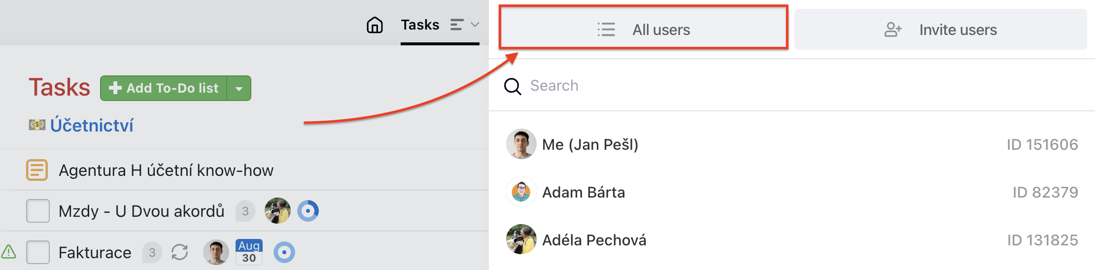 How to find section with all users you share projects.