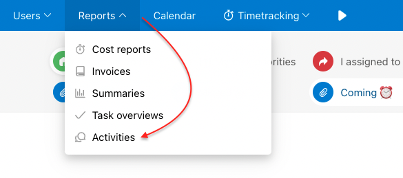 Find overview of activities in Reports.