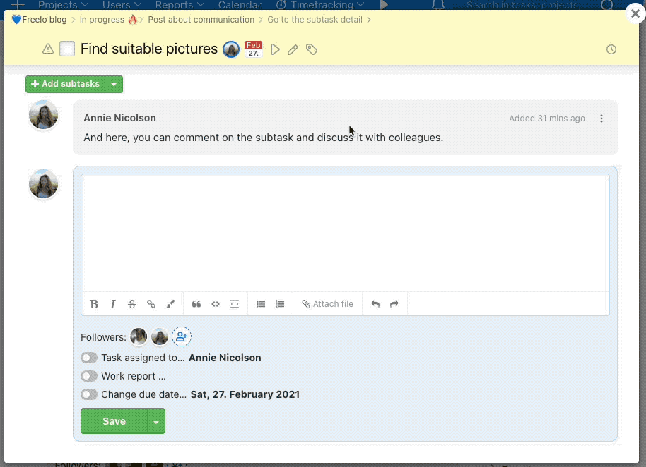 Animation how to go to the subtask detail.