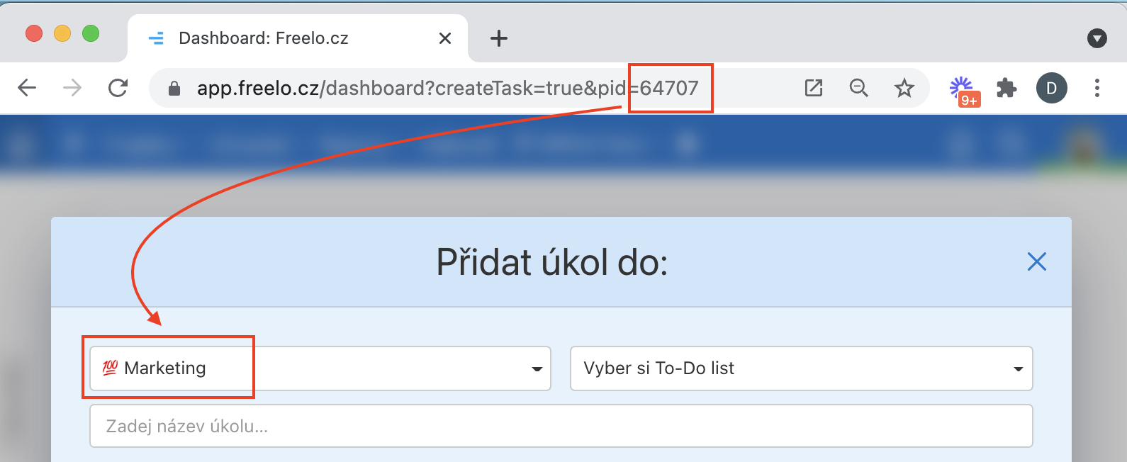 Ukázka předvyplněného projektu.