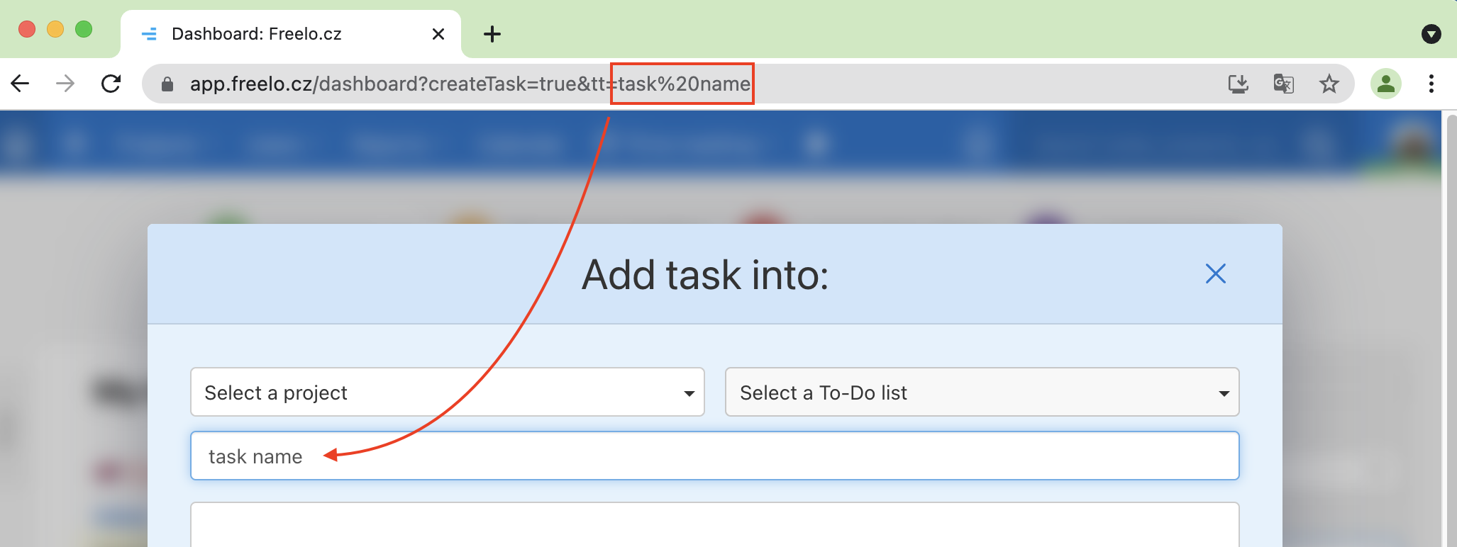 Example of preset task name. 