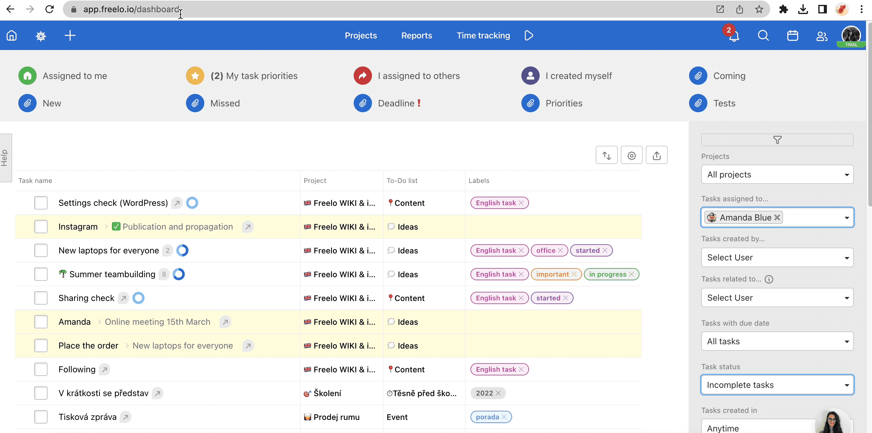 Example of redirecting to the project detail where you created the task.