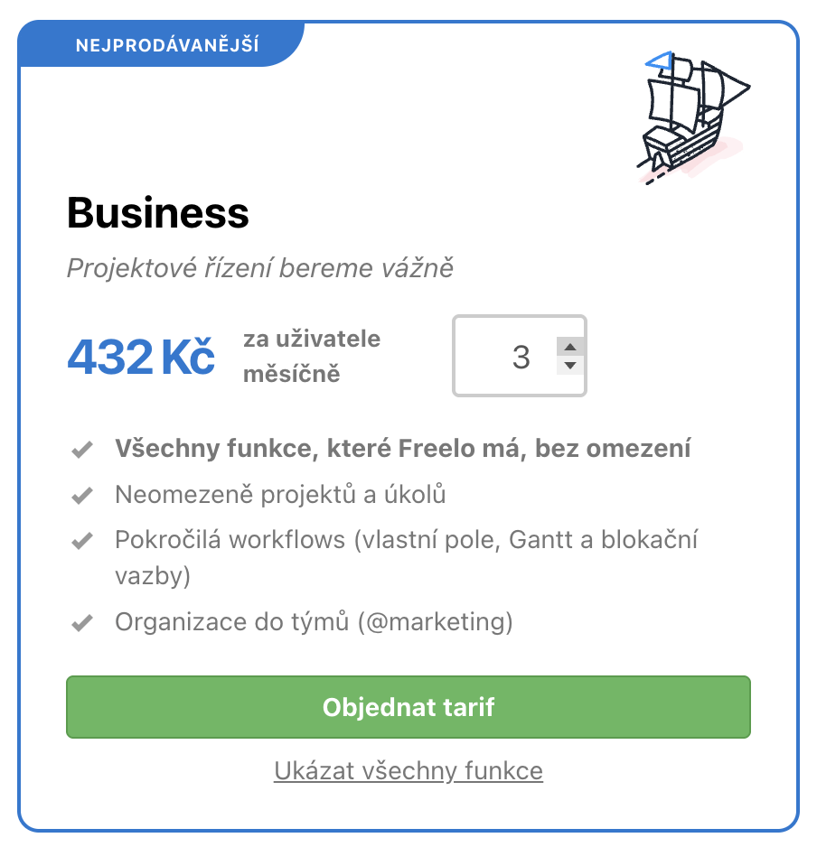 Přes šipku upravte počet licencí Business tarifu.