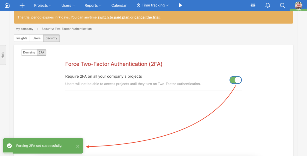 Example of the active two-factor authentication.