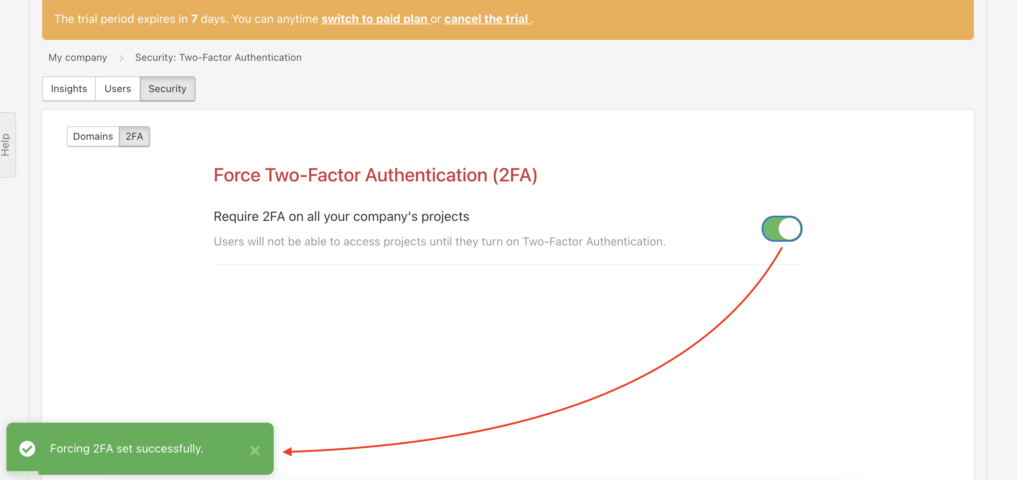 Example of the active two-factor authentication.