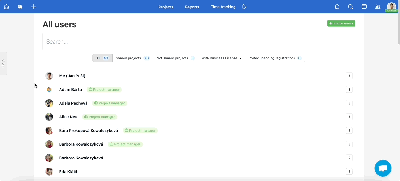 how to get to the Business panel via the All Users page.