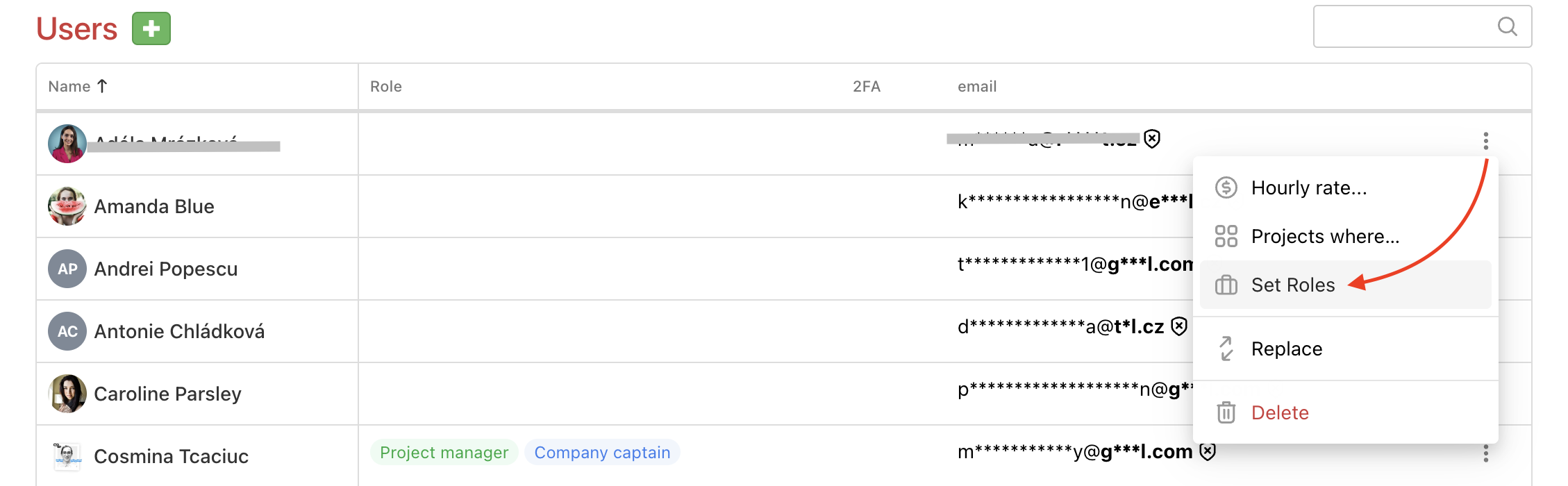 Example where to set a user's roles.