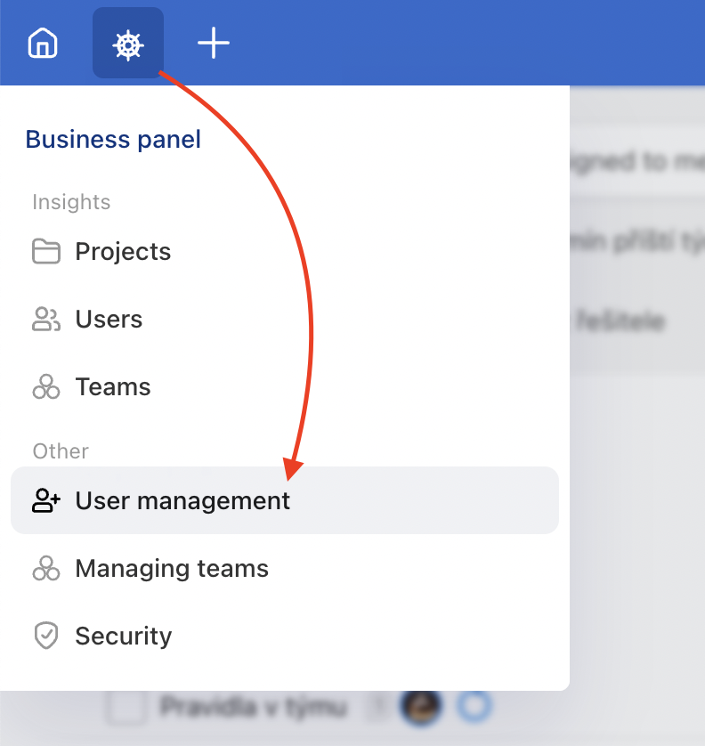 Where to find User Management in the Business Panel.