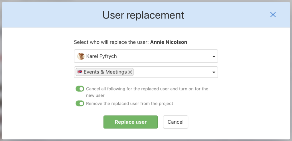 How to replace user in Freelo.