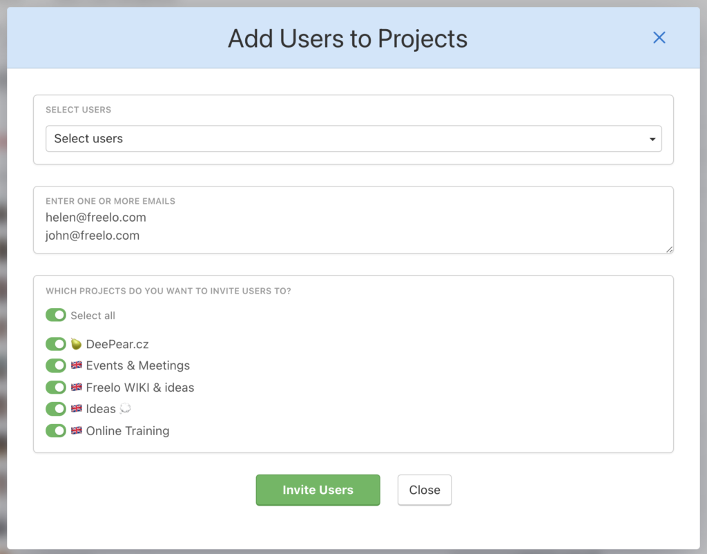 Example how to add new users to projects.