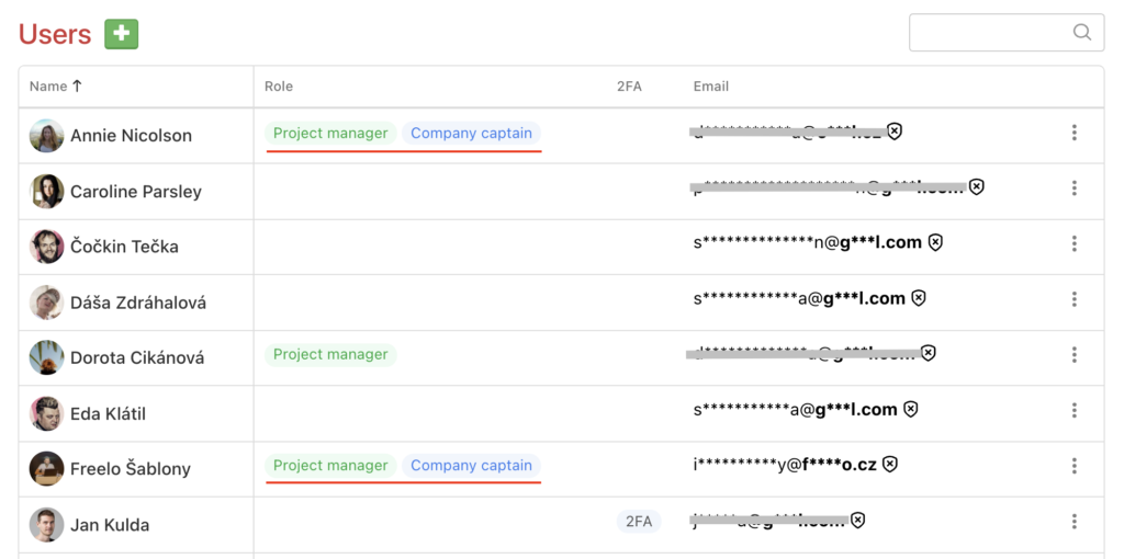 Example of user's roles overview.