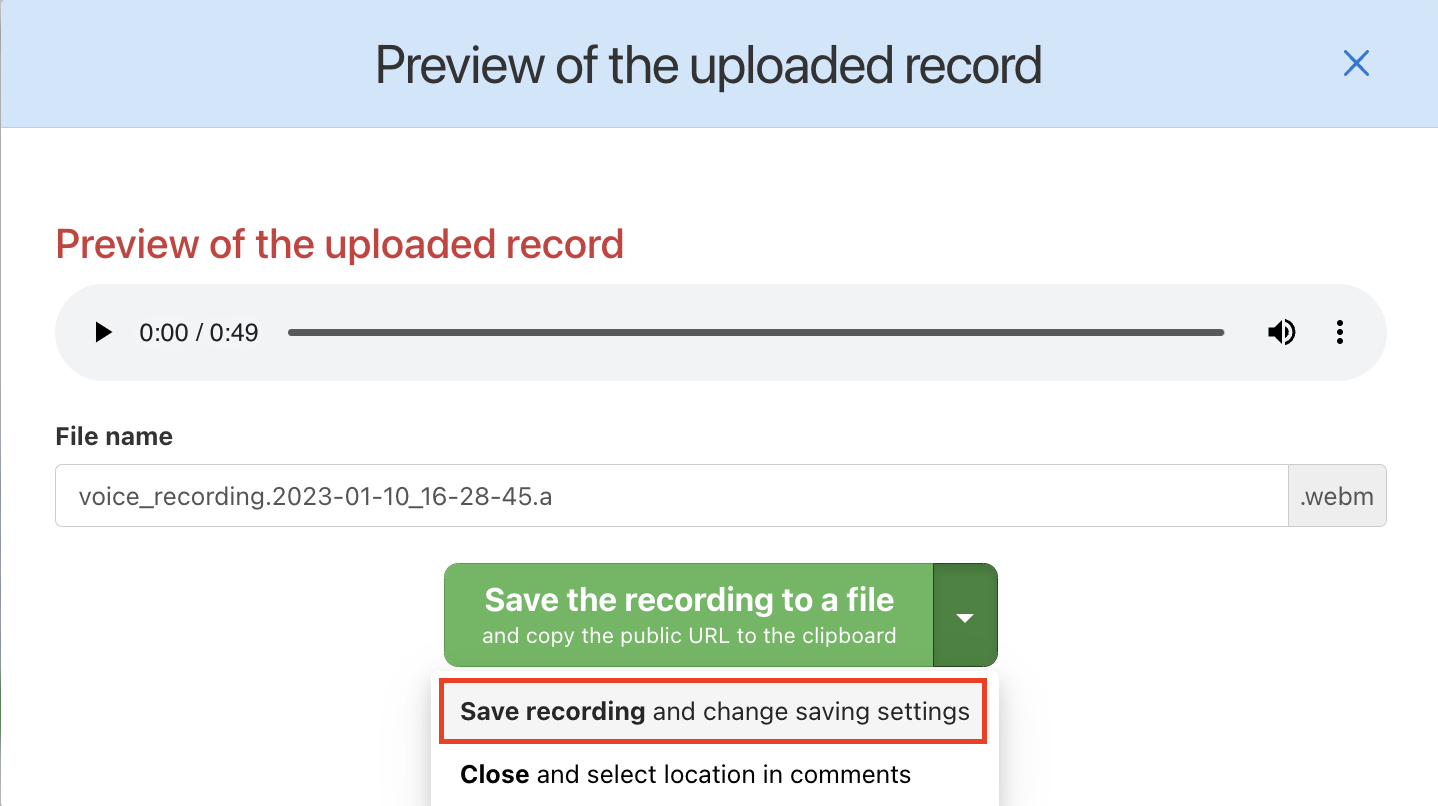 The first step to change the settings for saving recordings.