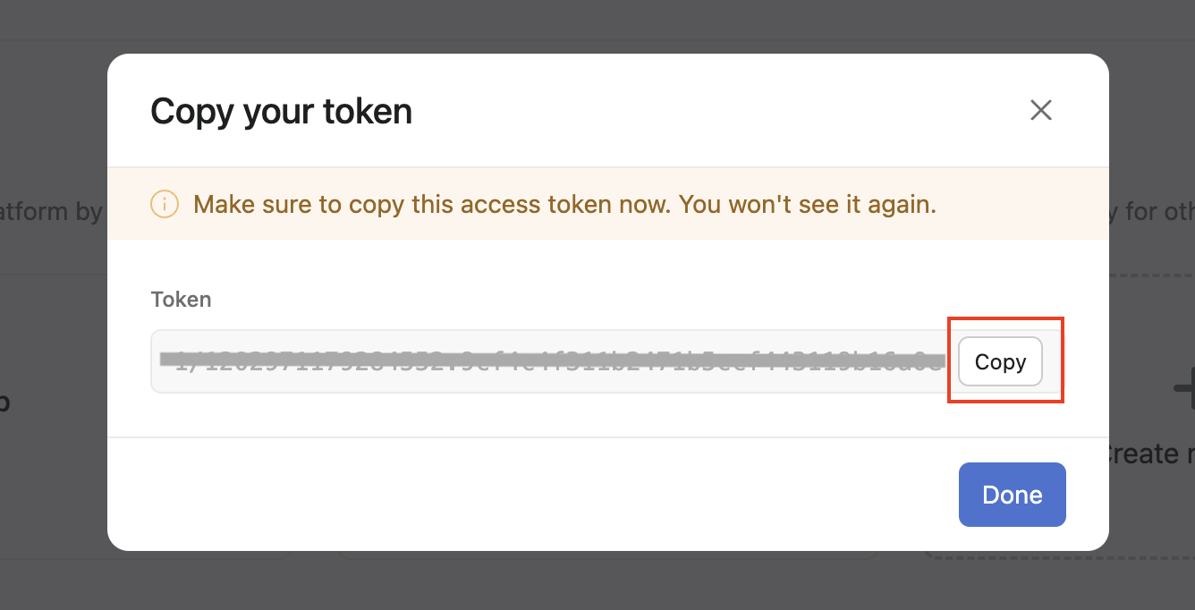 Copy your access token to your inbox and click Done.