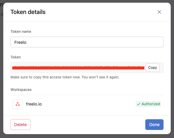 Copy your access token to your inbox and click Done.