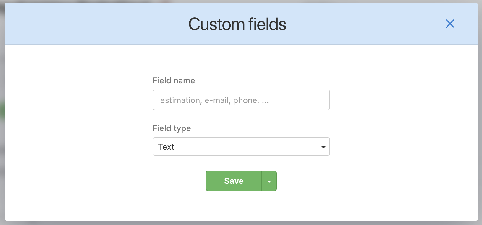 In this window you set the details of the new custom field.