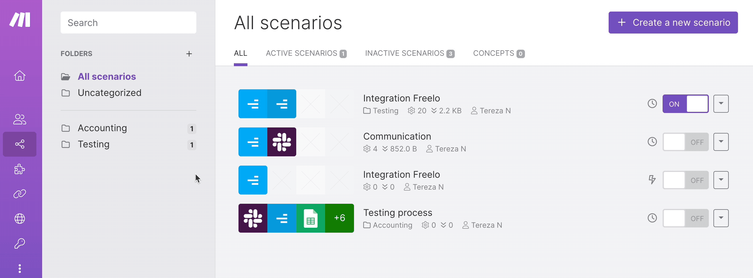 Example of moving scenarios to own folders.