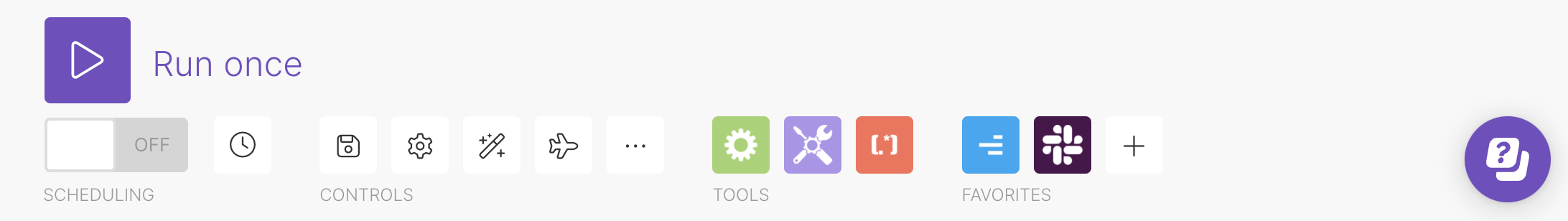 Example of the function panel at the bottom of each scenario.