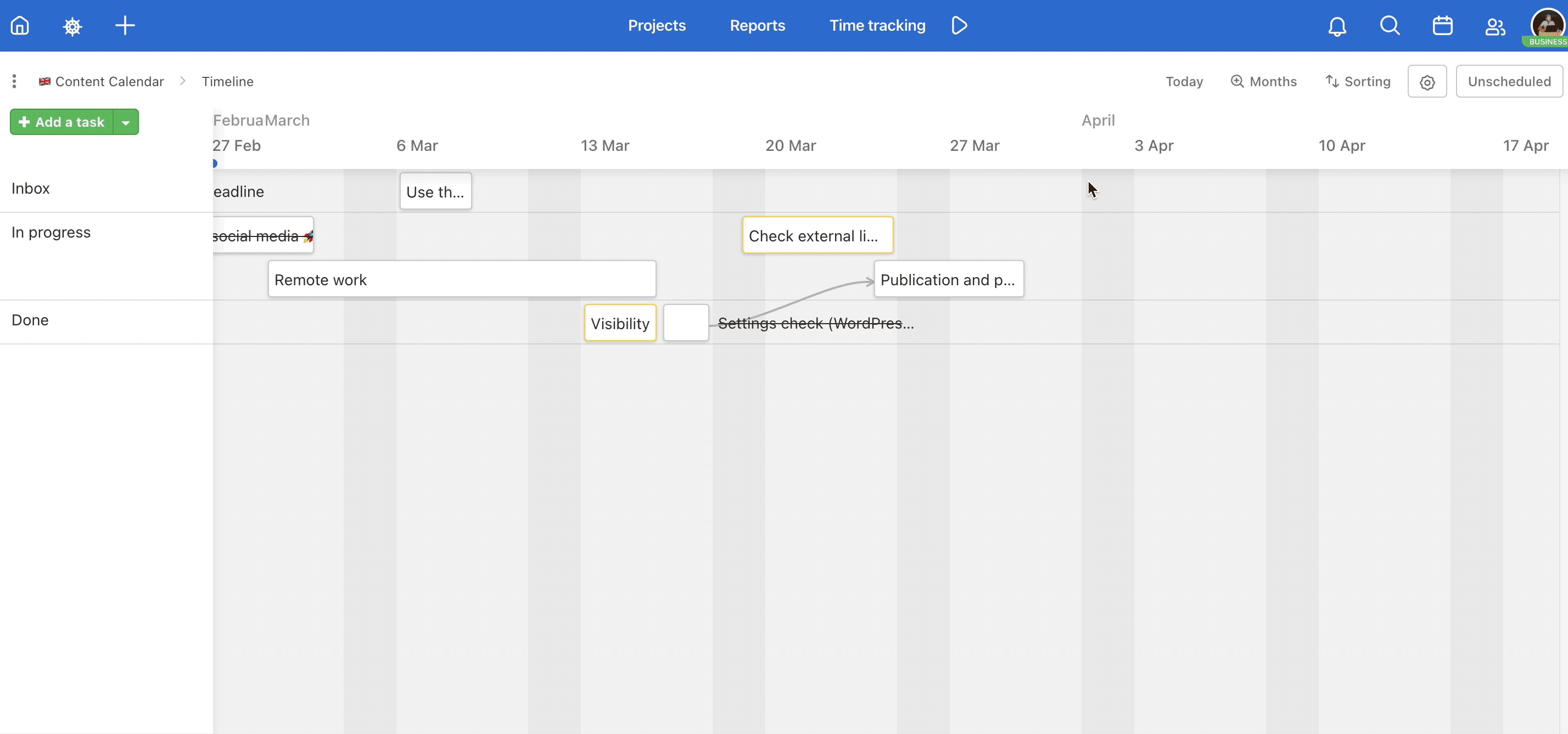 Option how to add a task to the Timeline.