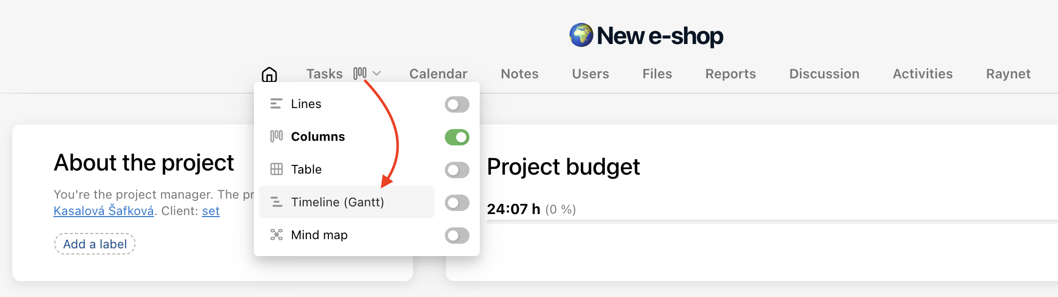 How to view tasks from multiple projects directly on the Timeline (in a project).