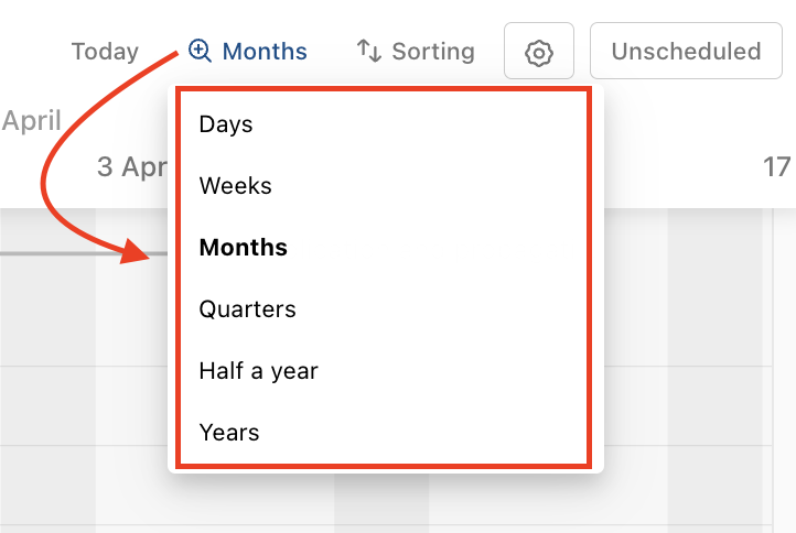 Set the project view to daily or for example yearly.