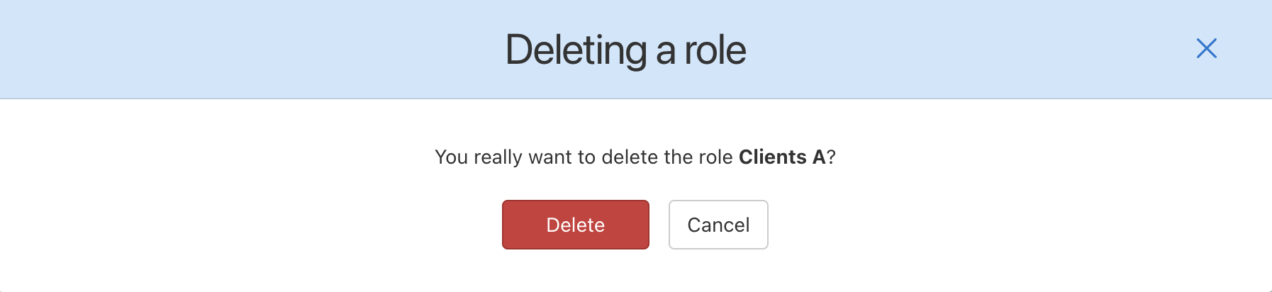 Confirmation request before permanently deleting a role.